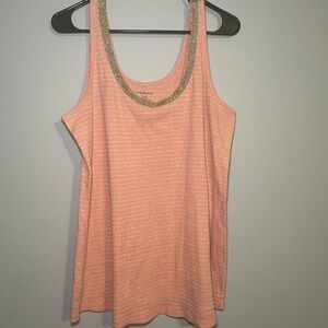 Lane Bryant Peach Striped Tank Top with Metallic Accents 22/24 NWOT